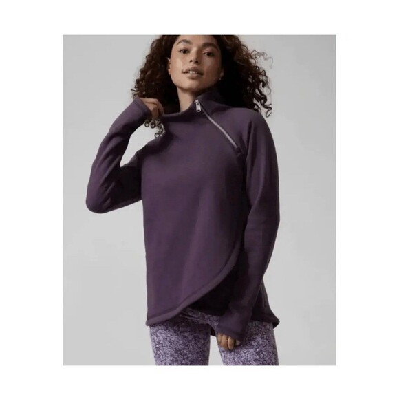 Athleta Cozy Karma asym pullover 1/4 zip jacket plush interior Color plum small - Picture 1 of 11